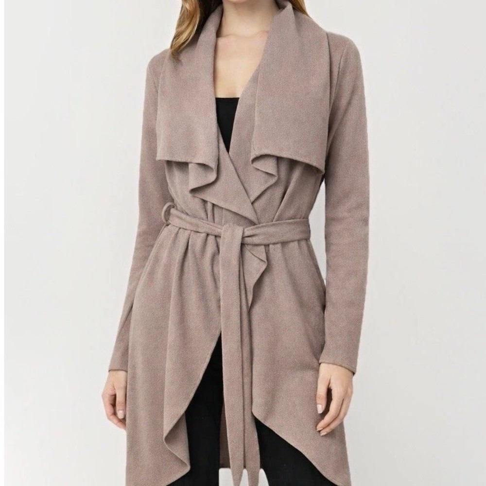 AKIRA Chicago Black Label Waterfall Cardigan Womens S Taupe Elevated Basic Sash
